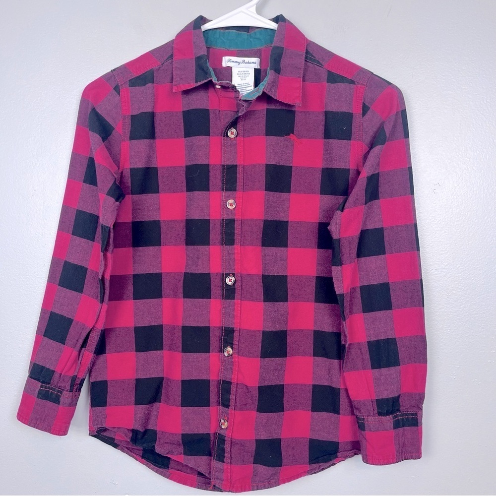 Tommy Bahama Youth 100% Cotton Buffalo Plaid Button Down Size L/ 10-12; Logo